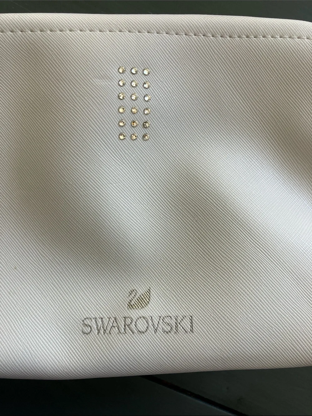 SWAROVSKI White w/ Silver Crystal Accent + Embossed Logo Makeup Travel Pouch OS